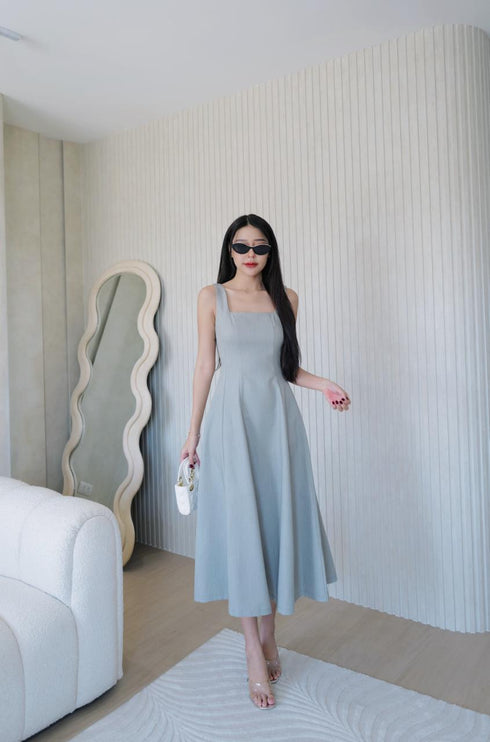 Spring Plain Square Neck Long Dresses